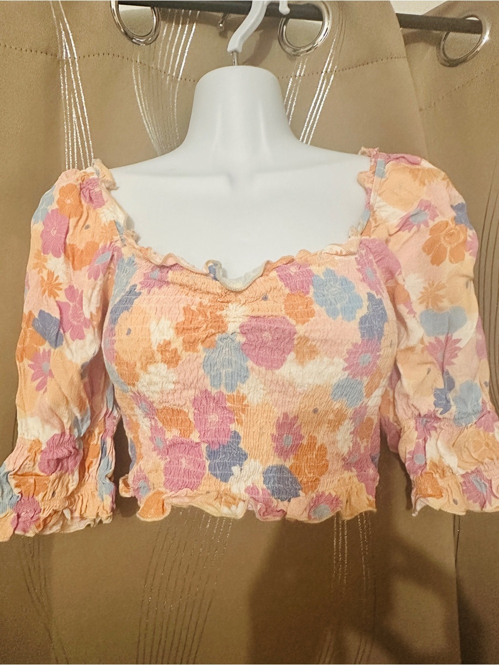 Peach Floral Smocked Crop Top